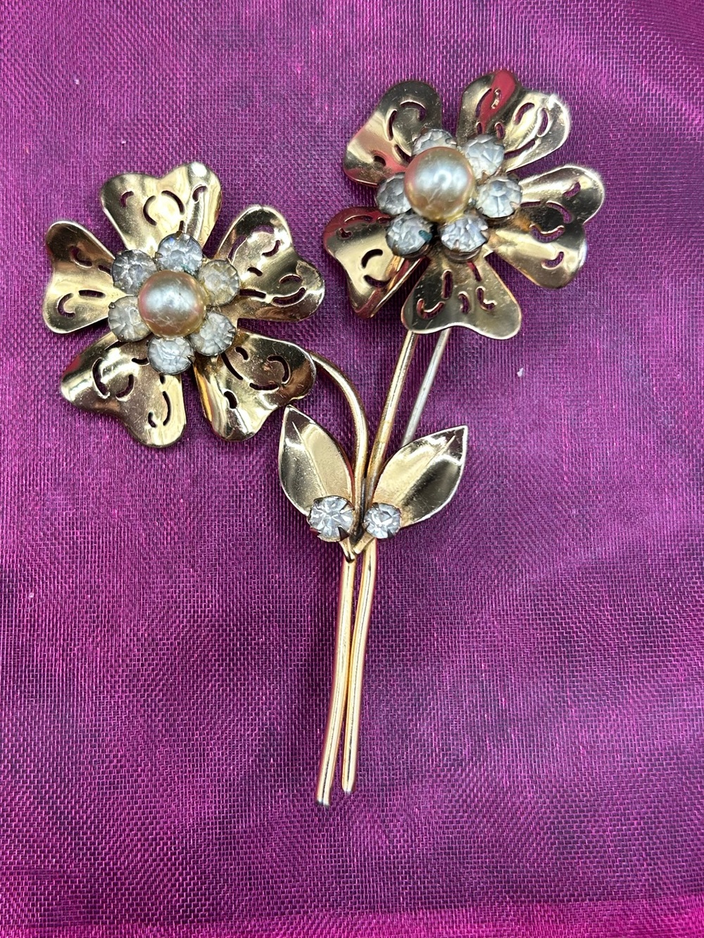 Gold Floral Pearl & Crystal Brooch - Elegant Women’s Jewelry